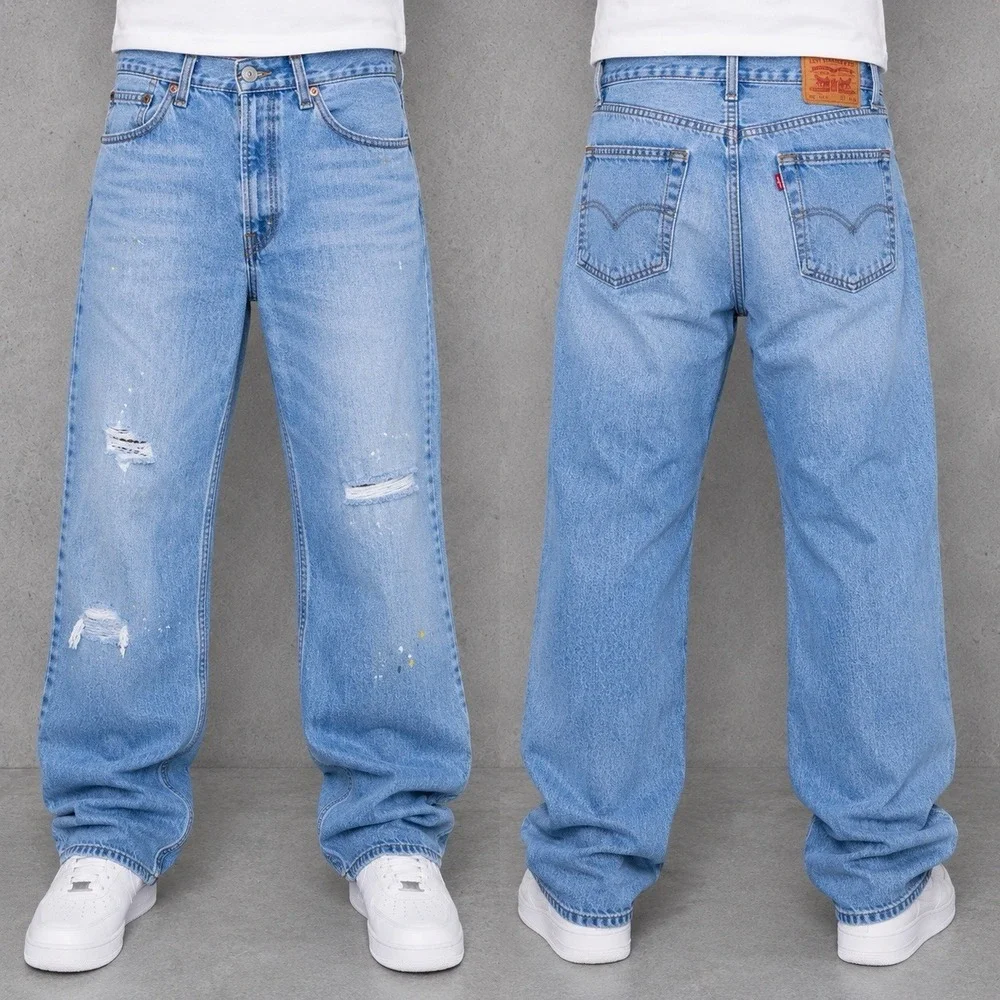Vintage Levi's 550 Relaxed Fit Jeans Men's Size 34x34 (Fits 32x34) Blue Distress
